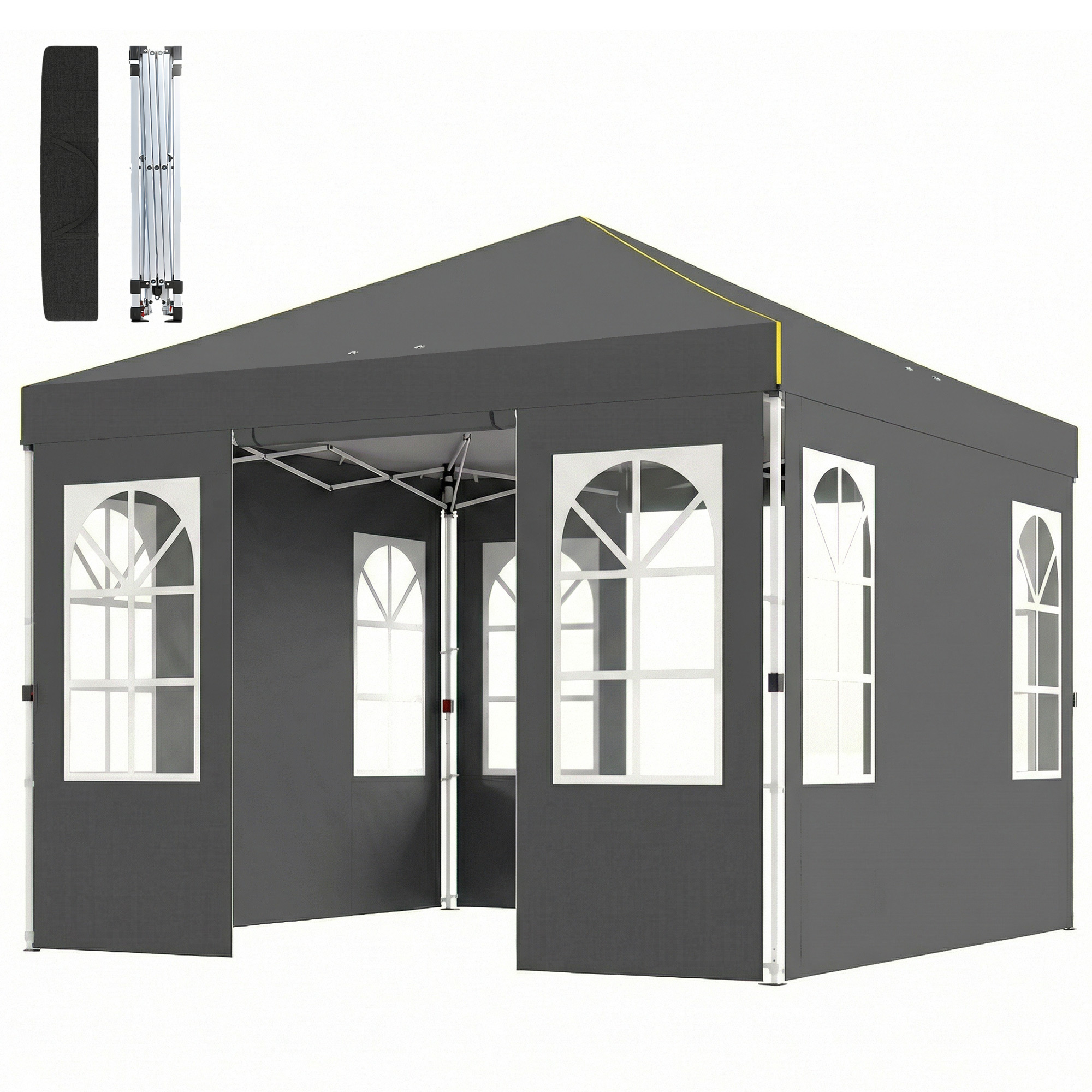 9.6 x 9.6 ft Pop Up Canopy Tent with Sidewalls, One Push Setup, UPF50+ Portable Instant Canopy Shelter, Dark Gray