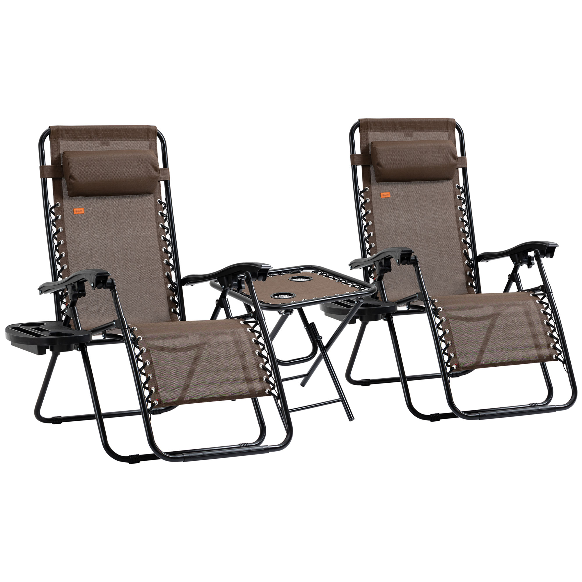 Zero Gravity Chair Set with Side Table, Folding Reclining Chair with Cupholders & Pillows, Adjustable Lounge Chairs for Pool, Backyard, Lawn, Beach, Brown