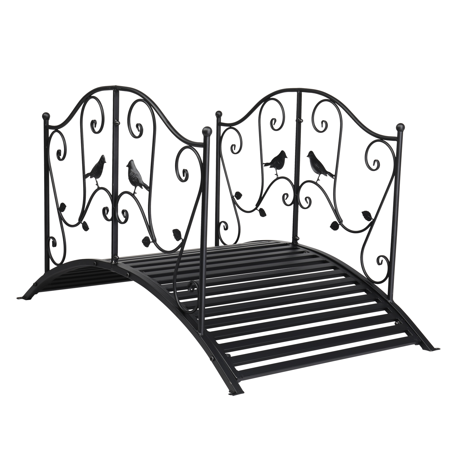 119*67*71cm Courtyard With Bird Pattern Arched Handrail Courtyard Iron Bridge Black