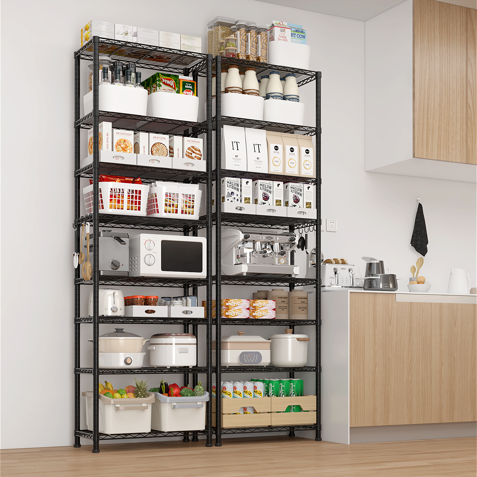 8 tier Heavy Duty Storage Shelves 78.74" H Wire Shelving Unit with Wheels 1600LBS NSF Metal Shelves for Storage Adjustable Garage Storage Rack Pantry Shelf Commercial Shelving, 78.74" H X 23.62